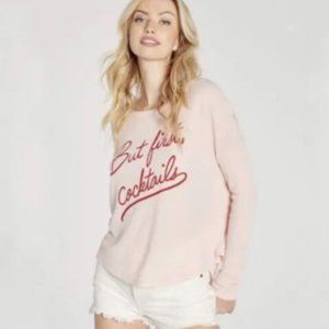 WILDFOX But First Cocktails Sweatshirt Top Sz M $108 NEW NWT Pink